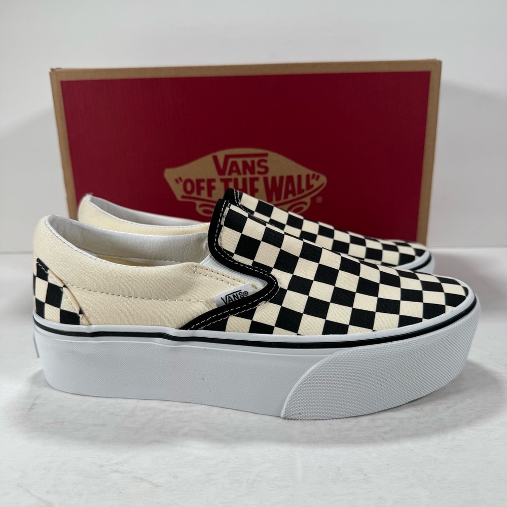 Vans Classic Slip-On Stackform Checkerboard Black Classic White Sneakers Women 8 - Picture 4 of 12